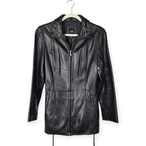 JLC New York Black 100% Leather Waist Tie Jacket